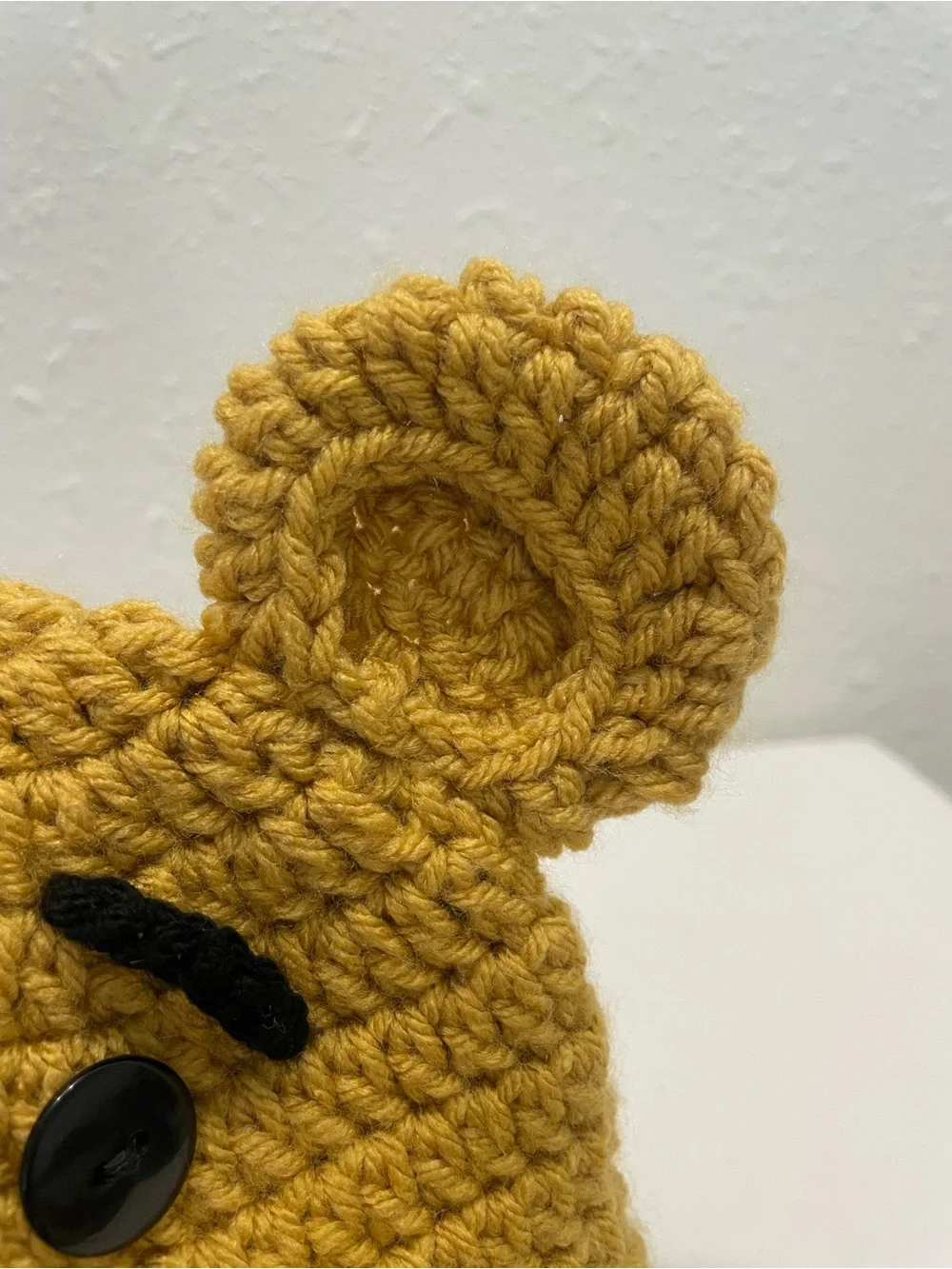Kids Crochet Bear Beanie Hat - Mustard